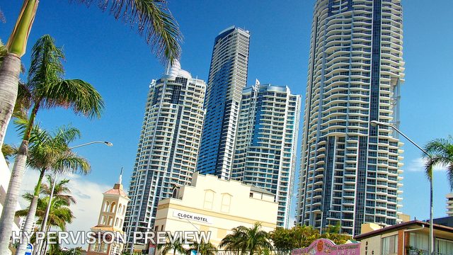 Gold Coast Towers and Palm-Lined Street