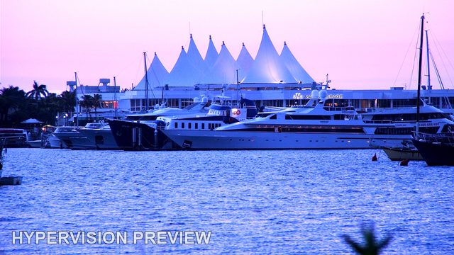 Historic Marina Mirage Sails in Violet and Blue