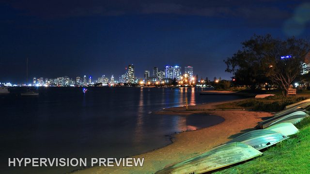 Night Foreshore Benches and Distant Gold Coast Lights