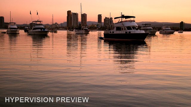 The Spit Boats and Skyline in a Pink Sunset Grade