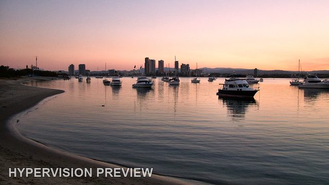 The Spit Shoreline and Boats in a Rose-Coloured Grade
