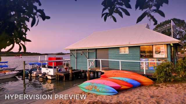 Boat Hire Shed and Colourful Kayaks