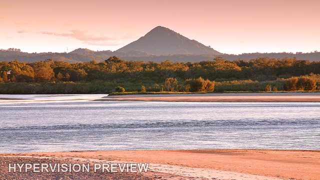 River Sandbank and Hill in Warm Light