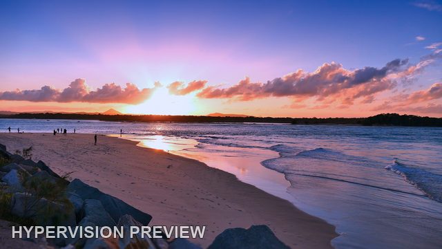 Rocky Beach Panorama in Blue and Violet