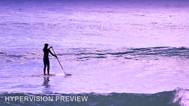 Paddleboard Silhouette on Shimmering Water — Purple