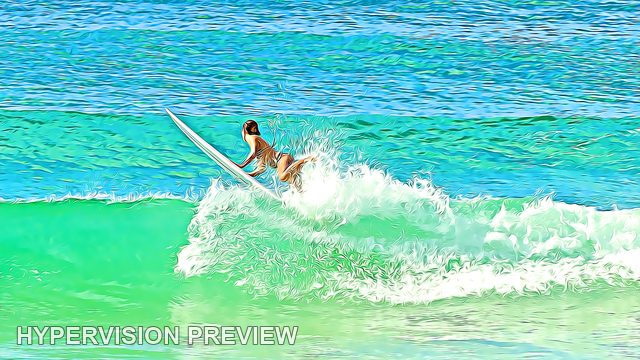 Surfer and Raised Board Above a Wave — Painterly
