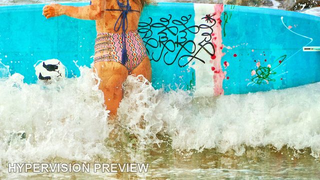Decorated Surfboard in Breaking Shore Water — Textured Colour