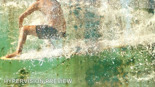 Crouching Surfer Surrounded by Spray — Distressed Texture