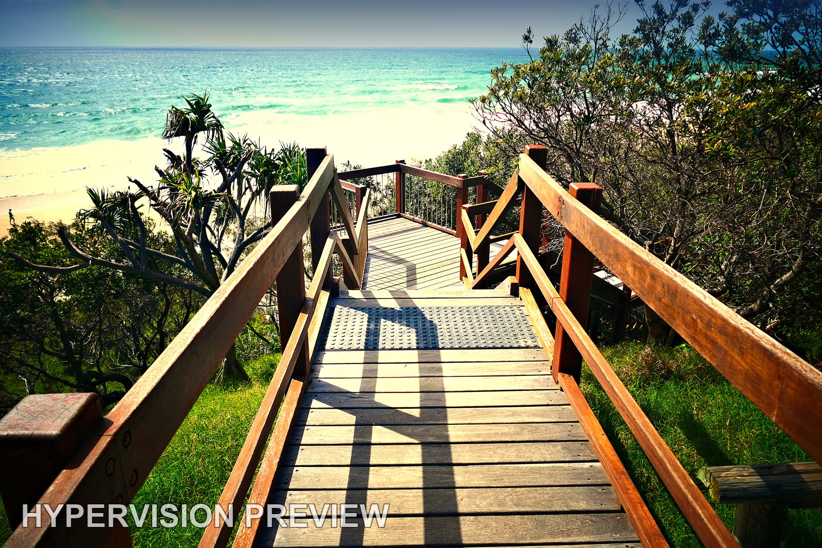 Timber Beach Steps towards Turquoise Water
