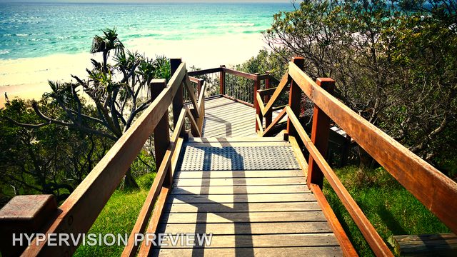 Timber Beach Steps towards Turquoise Water