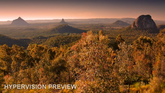 Glass House Mountains Panorama in a Warm Grade