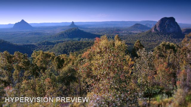 Glass House Mountains Panorama in Cool Blue Light
