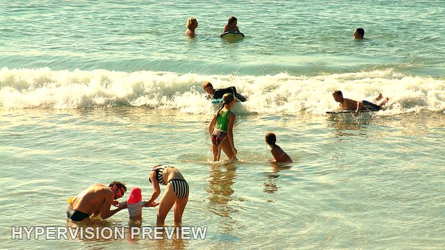 Families Playing in Shallow Surf