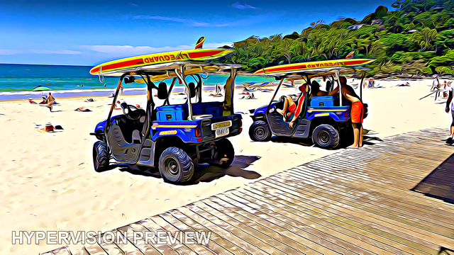 Lifeguard Buggies and Rescue Boards on the Beach — Stylised Edit