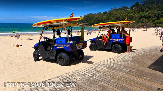 Lifeguard Buggies and Rescue Boards on the Beach
