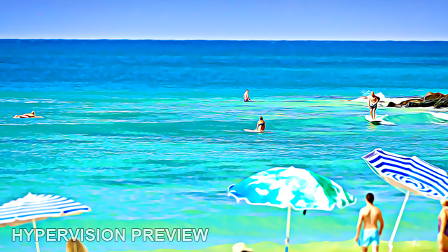 Striped Umbrellas Beside Turquoise Water — Stylised Edit