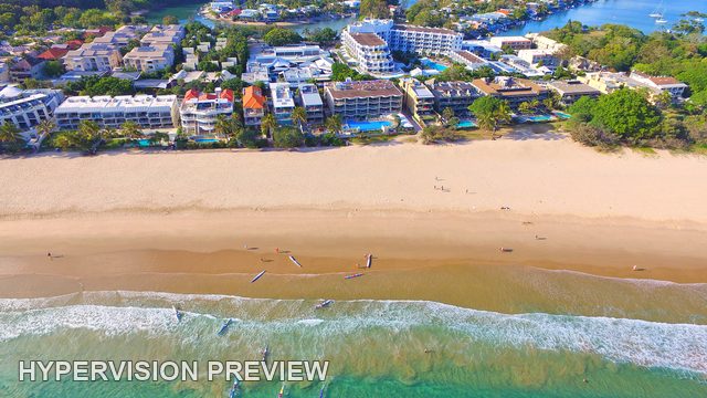 Overhead View of Main Beach and Waterfront Pools