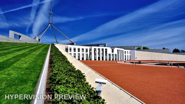 Parliament House beside a Sloping Lawn