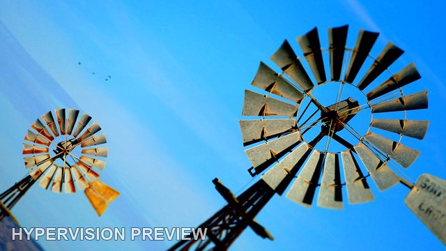 Two Windmills in a Tilted Upward Composition