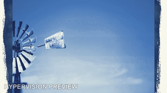 Left-Aligned Windmill in a Blue Vintage-Style Frame