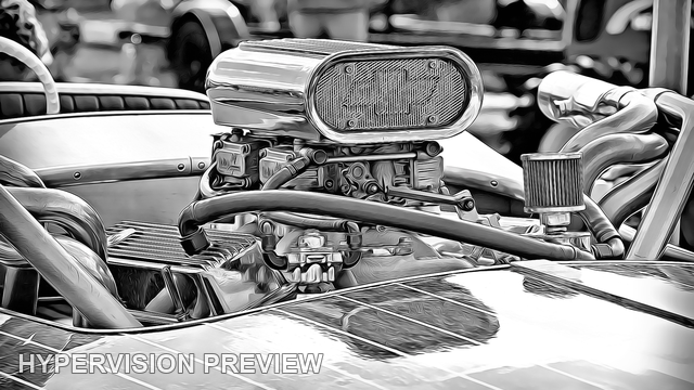Polished Engine in a Timber Powerboat - Black and White PNG Edition