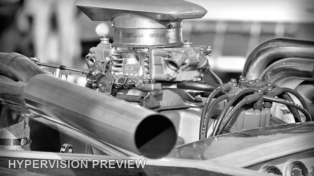 Powerboat Engine and Open Exhaust Pipe - Black and White