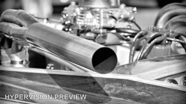 Close View of a Powerboat Exhaust - Black and White