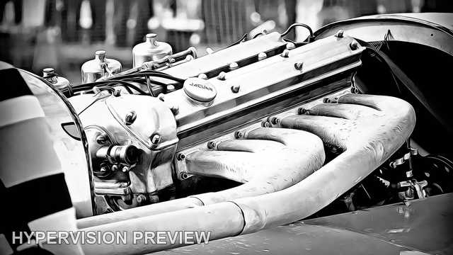 Boat Engine with Curved Exhaust Manifold - Black and White Detail Treatment
