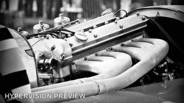 Boat Engine with Curved Exhaust Manifold - Black and White