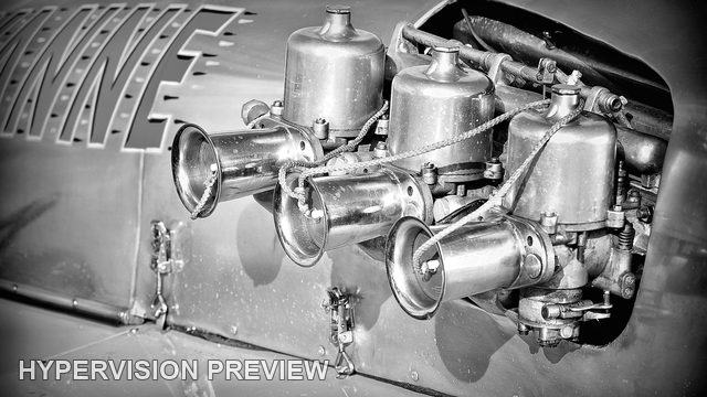 Chrome Intake Trumpets on a Boat Engine - Black and White