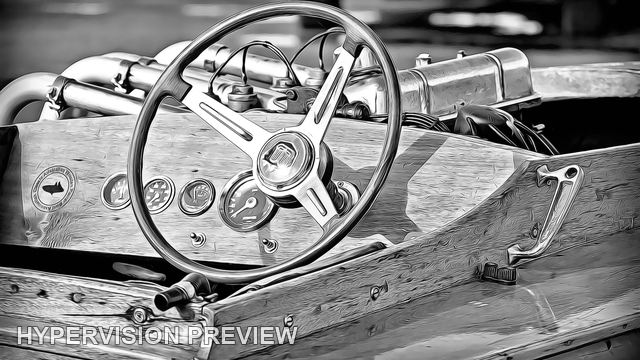 Timber Boat Cockpit and Steering Wheel - Black and White Detail Treatment