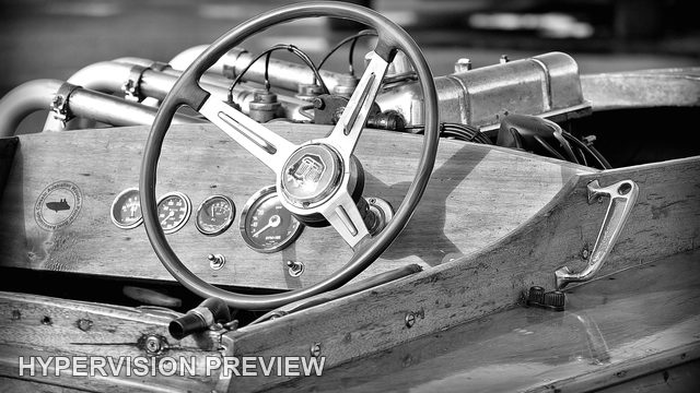 Timber Boat Cockpit and Steering Wheel - Black and White