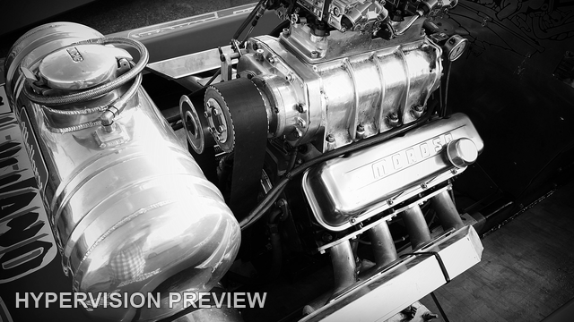 Polished Supercharged Boat Engine - Black and White