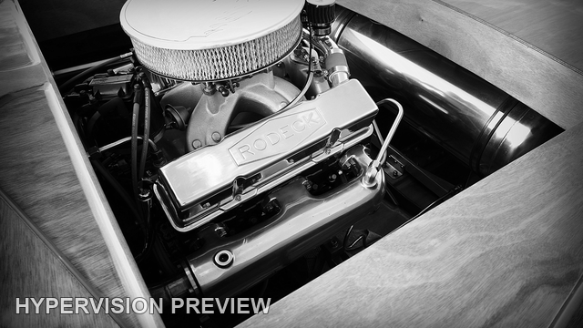 Engine within a Timber Boat Hull - Black and White