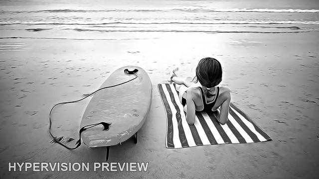 Young Surfer Relaxing on a Striped Beach Towel — Black and White