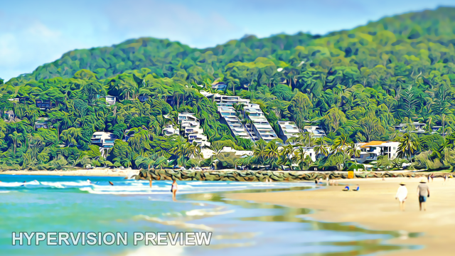 Beach Walkers Beneath a Wooded Hillside — Stylised Edit