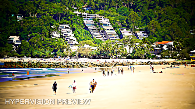 Board Carriers Crossing a Broad Beach — Stylised Edit